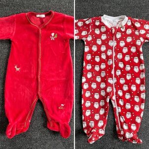 Set of 2 Kissy Kissy Christmas / Santa Footies - Sz 3-6M